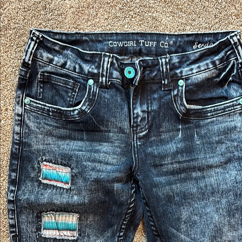 Cowgirl Tuff Serape Soul Boot Cut Jeans with Distressed Design 27x37